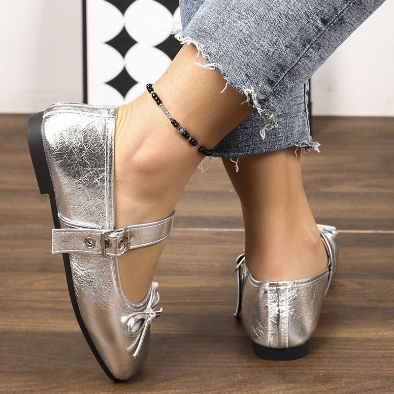 New Women's Buckle Strap Bow Flat Sole Shoes, Women's Shallow Mouth Ballet Casual Breathable Work Shoes