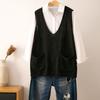 Весенне-осенний винтажный вязаный жилет, женский свободный свитер без рукавов с v-образным вырезом и двойным карманом, вязаный жилет, верхняя одежда