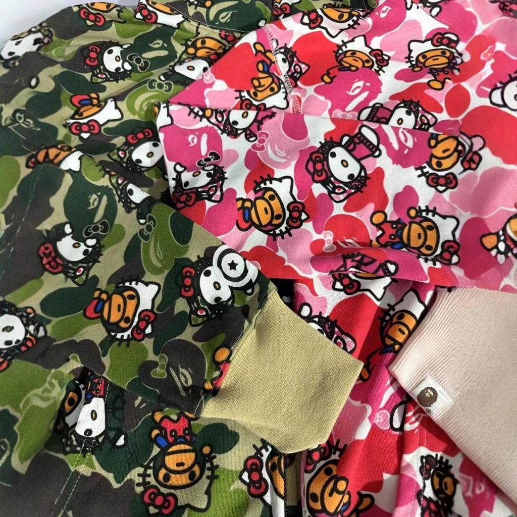 Мужская и женская повседневная свободная толстовка-куртка с принтом акулы Hello Kitty