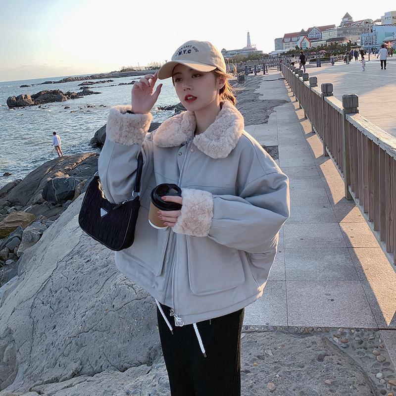 Women's Winter Cotton Coat Youthful Parka Korean Style Thickened Short Lamb Wool Lined Padded Jacket