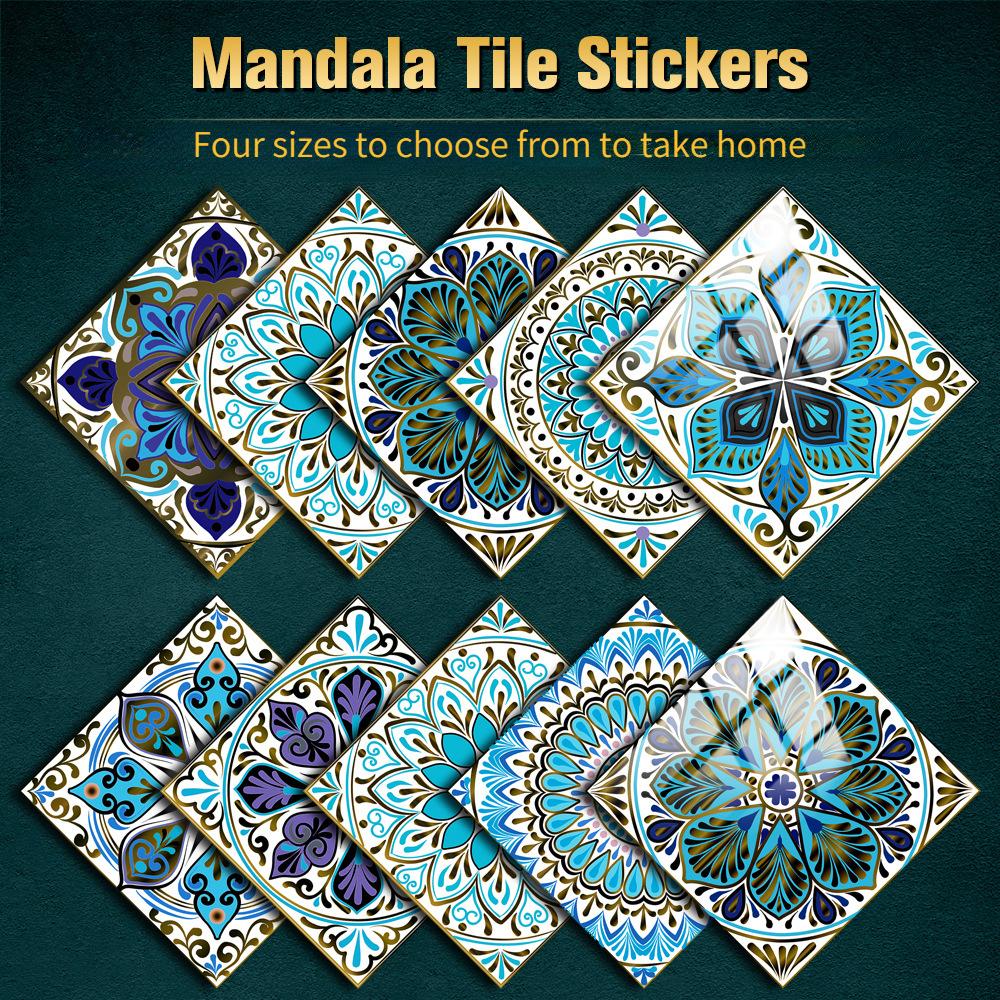 10pcs/set Mandala Style Crystal Hard Tiles Ceramics Wall Sticker Kitchen Wardrobe Home Decor Art Mural Peel & Stick Wall Decals