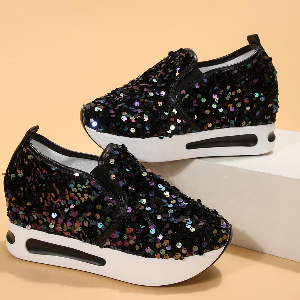 Кроссовки женские Allover Sequin Platform Slip-On Muffin Tennis Flat Женские спортивные туфли-лоферы Slip-on Platform Elegant Shoes
