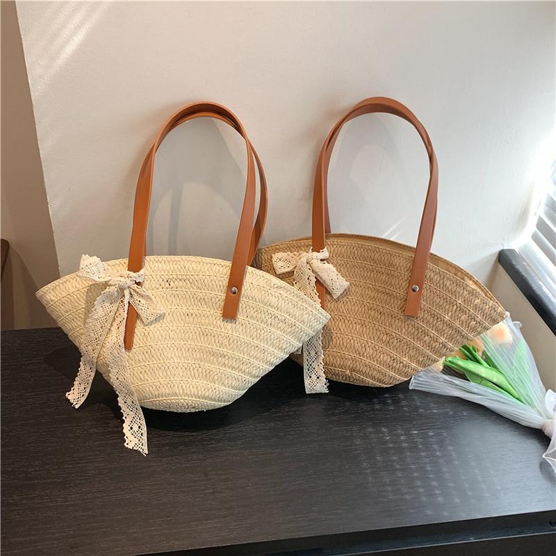Women Braided Basket Clutches Top-Handle Bag Large Straw Portable Shoulder Bag Summer Beach Purses Shopper Satchel Quality