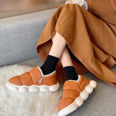 Модные водонепроницаемые хлопковые тапочки женские с мягкой подошвой для улицы и домашняя обувь противоскользящая модная толстая подошва пара зимняя обувь женская