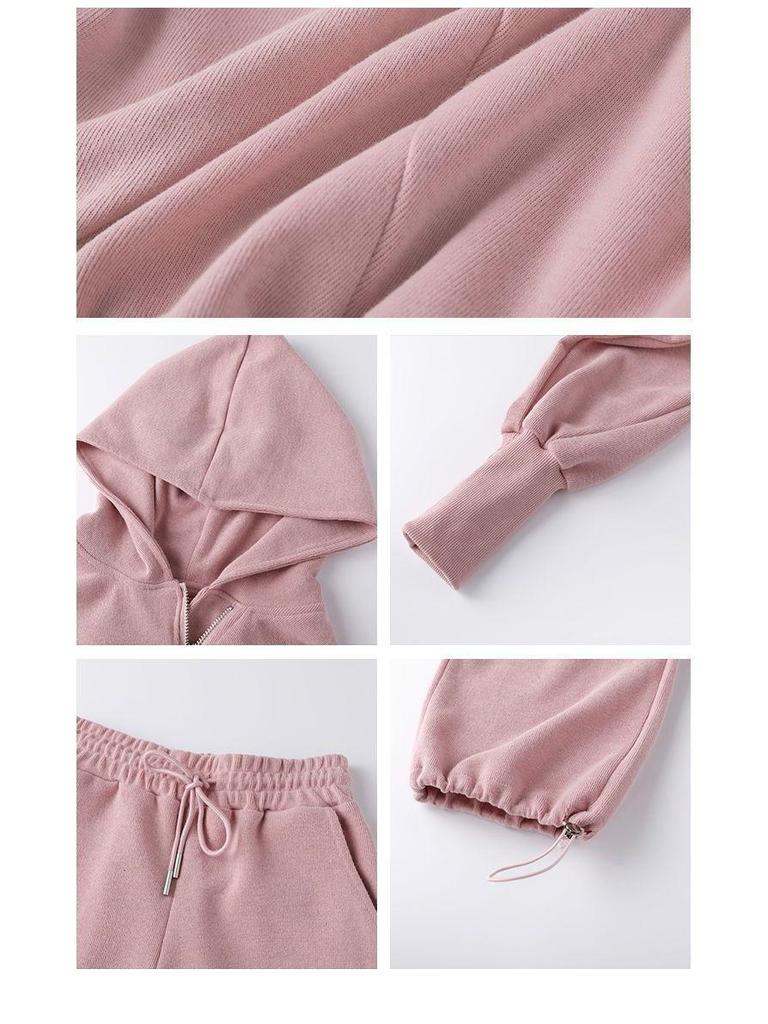 Комплект толстовки с капюшоном в стиле G College и брюк с высокой посадкой и широкими штанинами для женщин - Модная короткая куртка на молнии, Повседневный вариант для начала осени
