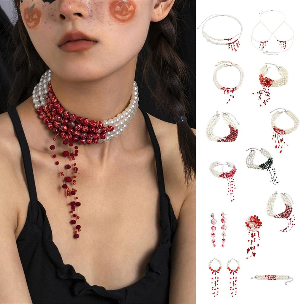 Blood Pearl Necklace, Halloween Gothic Necklace, Pearl Choker Necklace For Women, Dripping Bloody Pearl Necklace Jewelry Halloween Party Costume Gift