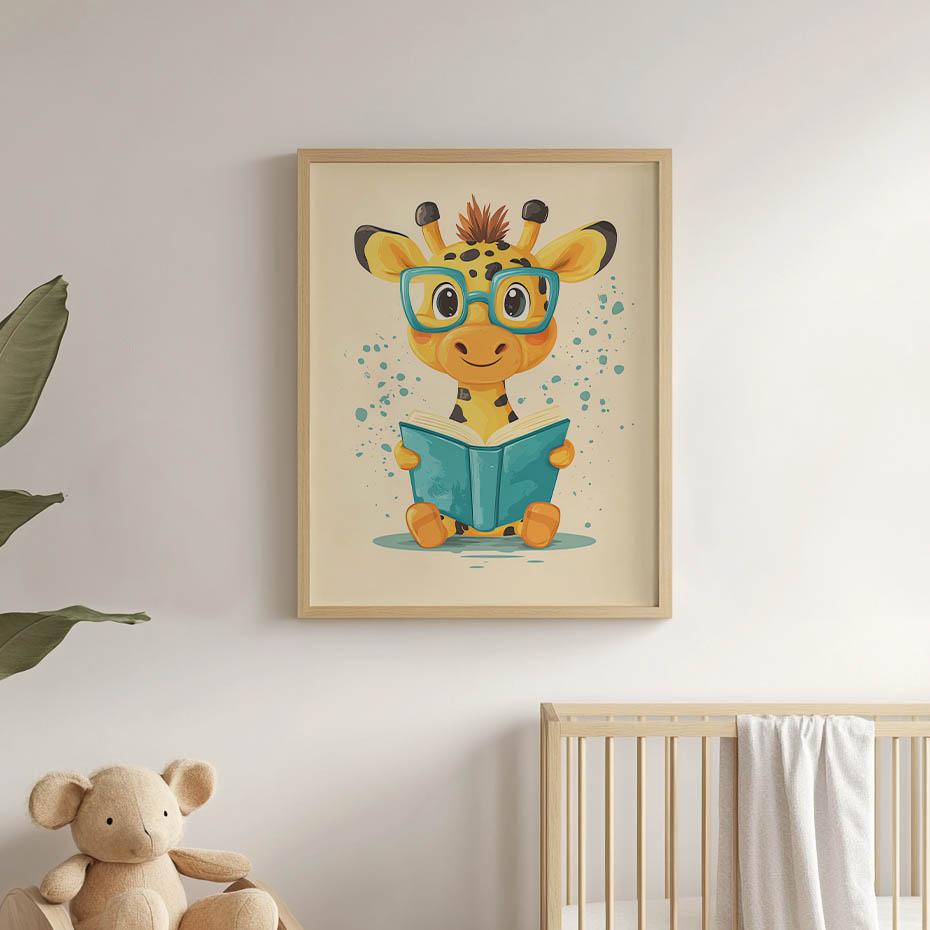 Plakat Wesoła Żyrafa W Krainie Baśni Plakat Wesoła Żyrafa W Krainie Baśni, 30X40 Cm, Bez Ramy, Płótno Premium Na Blejtramie