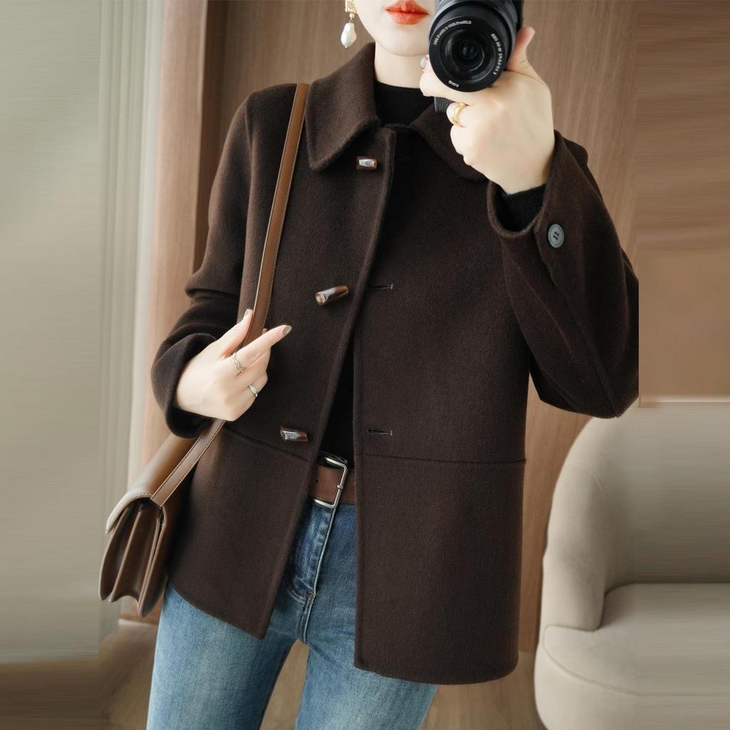 2025 Осень/Зима Женское Высококачественное Двустороннее Кашемировое Короткое Пальто - Модное Маленькое Шерстяное Пальто