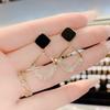 Fashion Geometry Rhombus Drop Earrings for Women Golden Color Hollow Square Black Enamel Oil Crystal Dangle Earrings Jewelry
