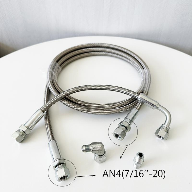1/8 NPT Turbo Oil Feed Line AN4 Oil Return Line Kit Feed Line 30~500CM Stainless Steel Braided 0-90 Degree End Straight Hose
