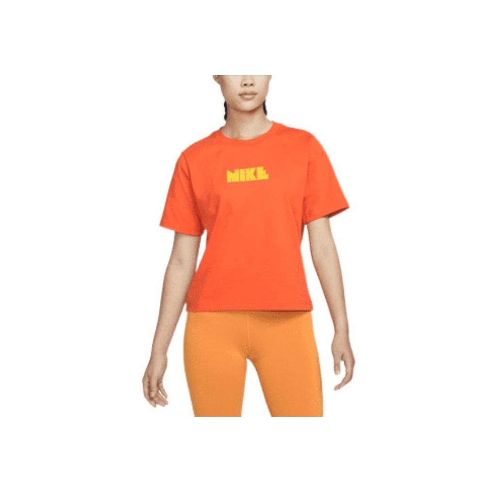 Nike X Atmos Pink Collaboration  Nsw Circa Series Letter Pattern Printed Crew Neck Short Sleeve T-Shirt Women Tops Orange DV1380-817
