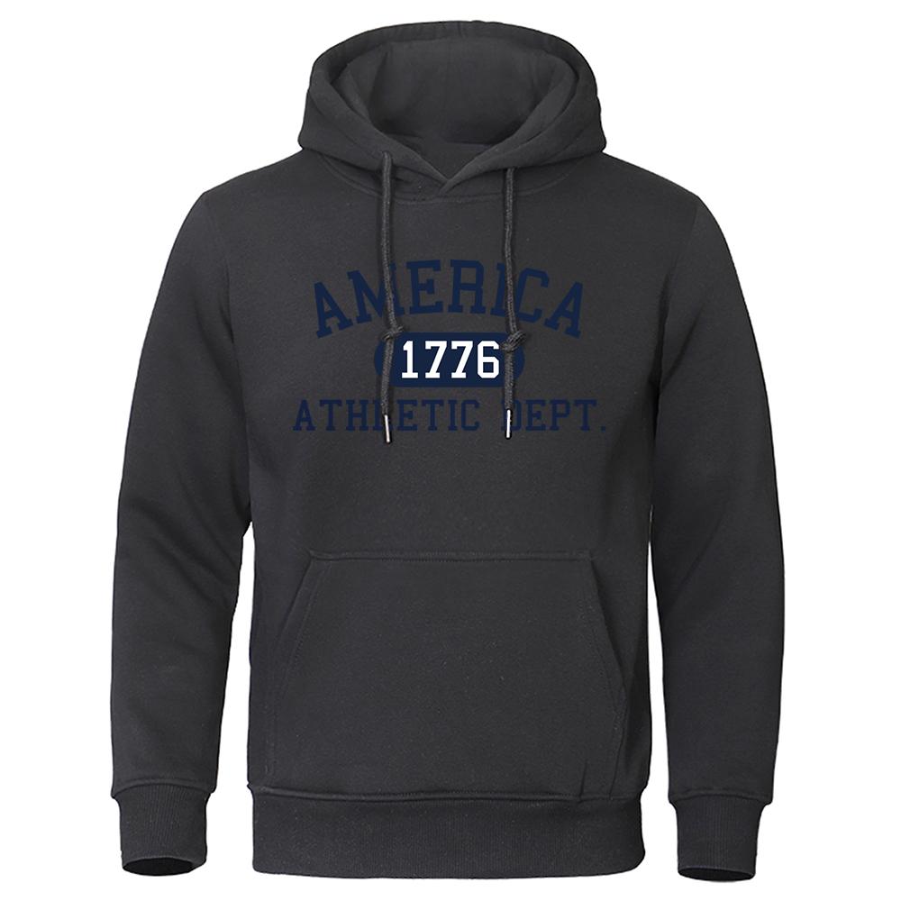 America 1776 Athletic Dept Letter Print Мужские толстовки с капюшоном Карманный O-образный вырез Толстовка Осенняя мягкая толстовка Одежда