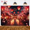 2D Lunar New Year Photography Backdrop with Traditional Architecture and Fireworks