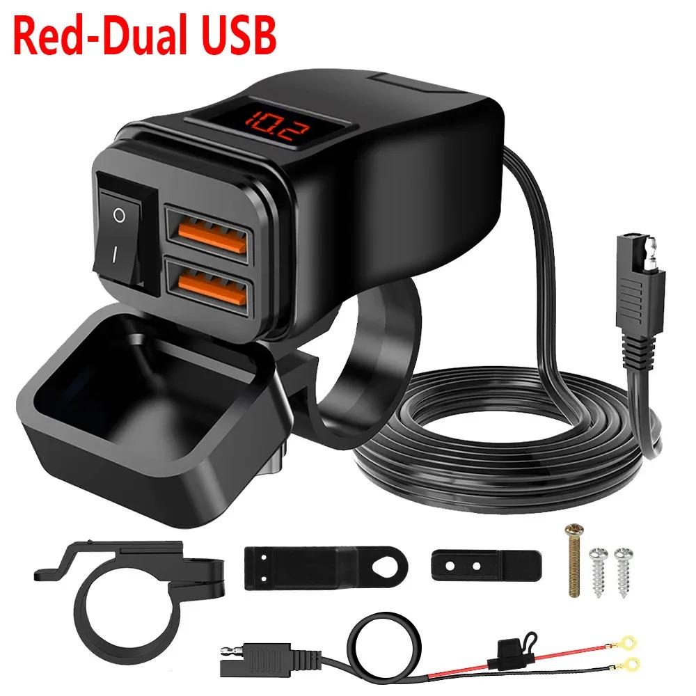 PD+QC3.0 USB-зарядное устройство для мотоцикла, быстрое зарядное устройство, 60 Вт, руль, два разъема USB с переключателем, вольтметром, водонепроницаемый адаптер питания 12 В