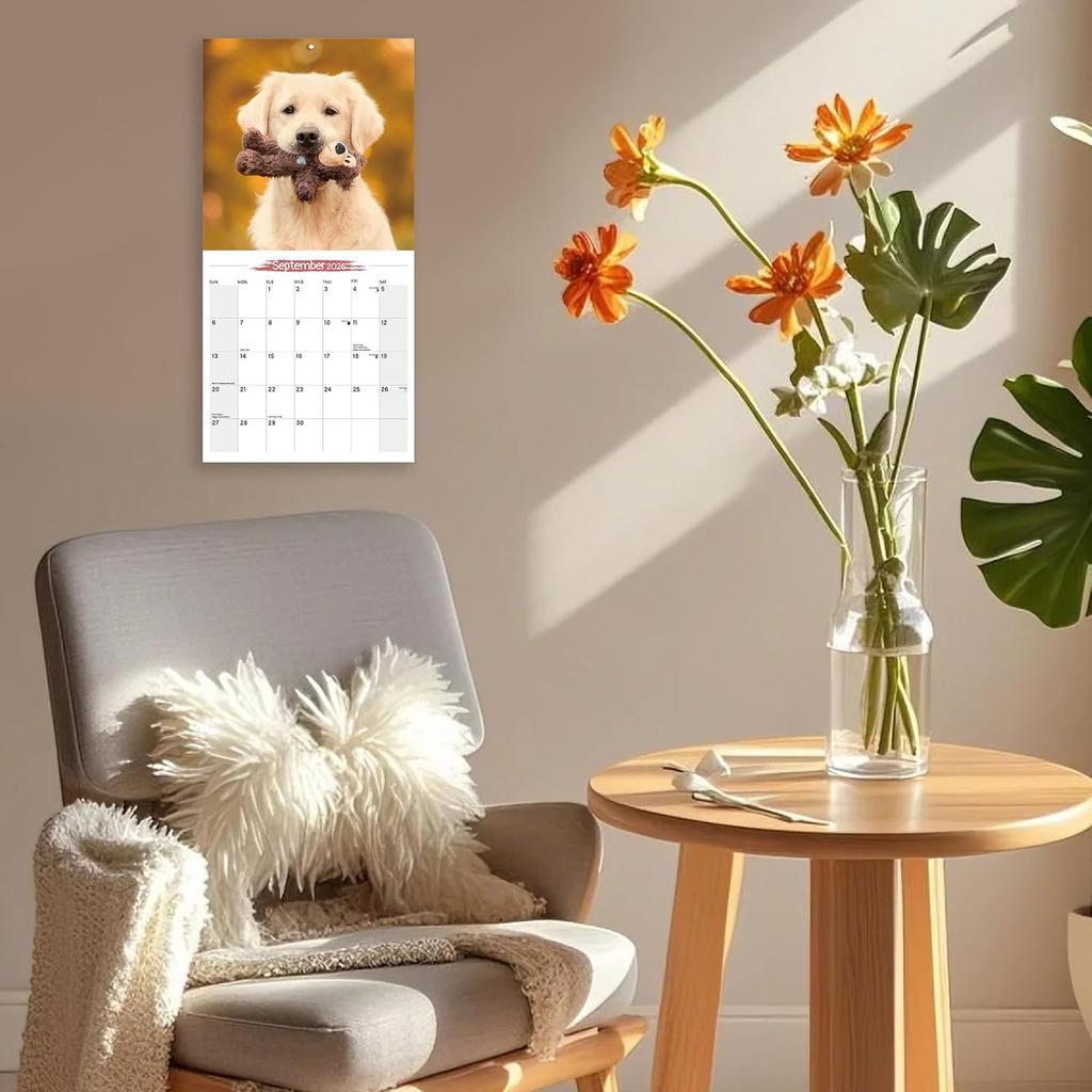 2026 Wall Calendar Golden Retriever Planner Calendar, Hangable Monthly Wall Calendar with Large Blocks for Organizing & Planning, Academic Schedule,