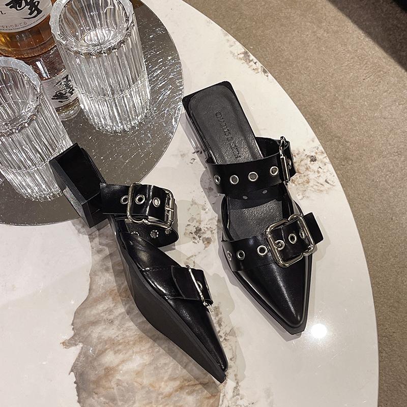 Женские туфли на плоской подошве 2024 года, дизайнерские роскошные модные туфли с пряжкой на плоской подошве с острым носком, повседневные женские сандалии-мюли