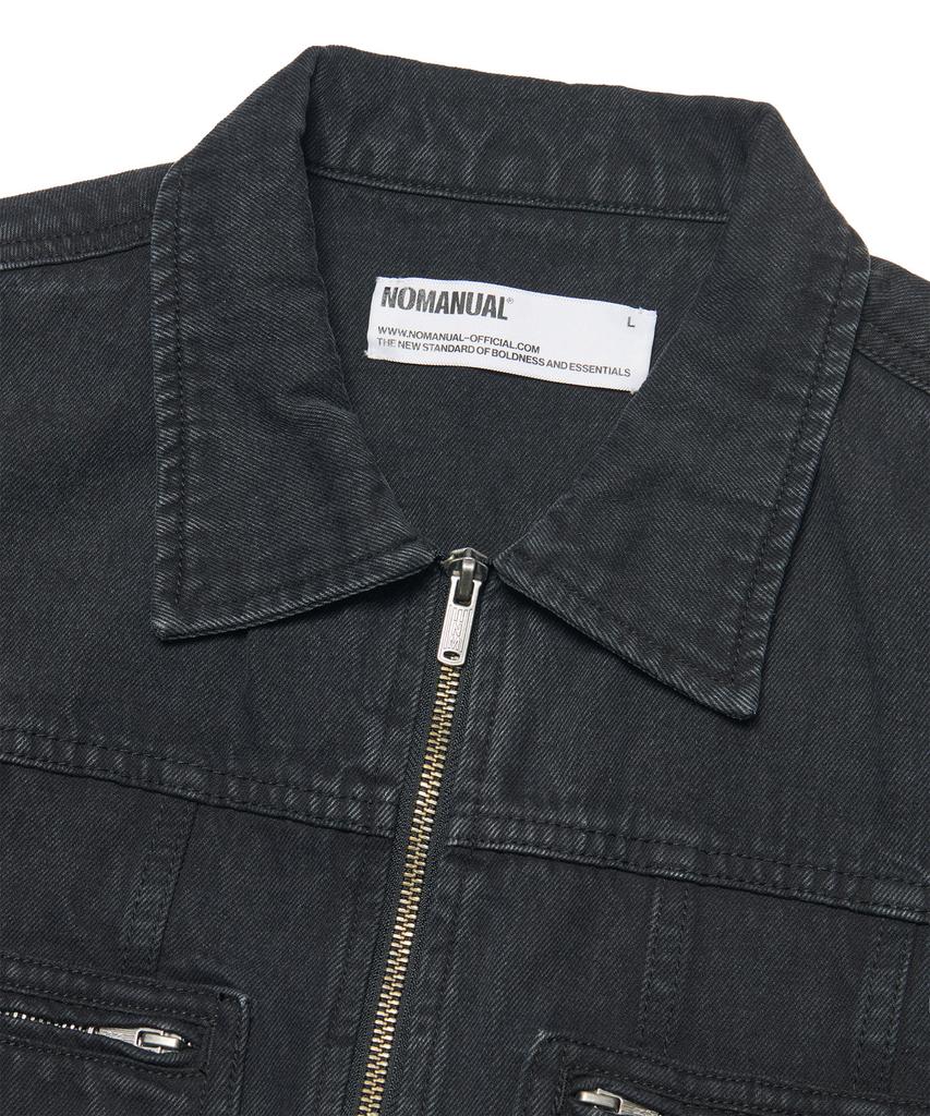 NOMANUAL Denim Trucker Zip Jacket - Washed Black