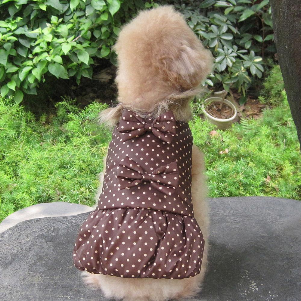 Осень и зима щенок тедди померанского шпица питомец зимний кот цветочный летящие рукава маленькая собака двухлапое платье с хлопковой подкладкой