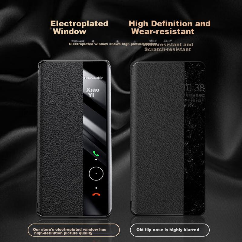 Leather Flip Case for Huawei Mate70 Pro/+/Mate70 Pro+ Smartphone, Smart View Window Full Protection Ultra-Thin Shockproof Business Phone Case, Black