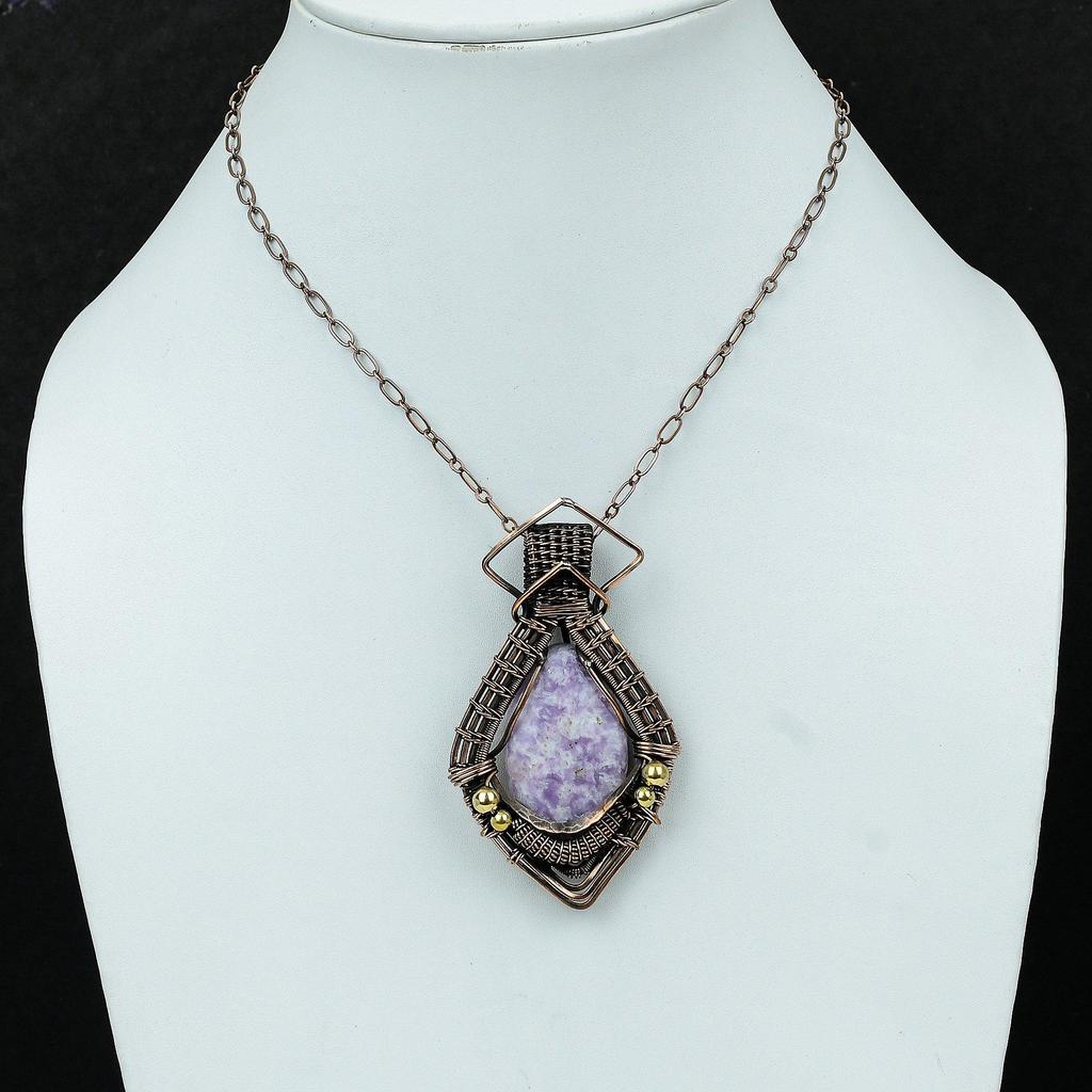 Подвеска из лепидолита, подвеска, обмотанная медной проволокой, подвеска из натурального драгоценного камня, украшение ручной работы с медной проволокой, подарок для матери, украшение из лепидолита