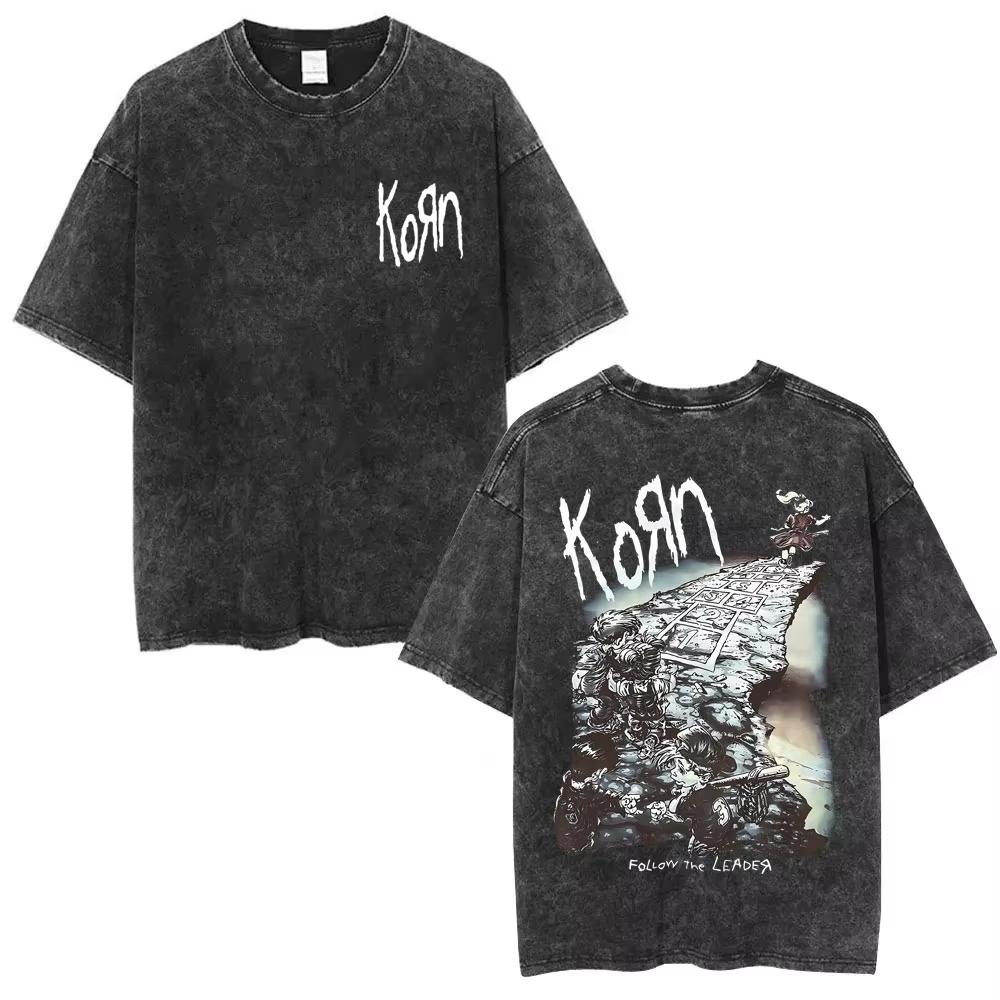 Summer Hot Sale Washed Vintage Korn Tour 2026 Merch T Shirt Unisex Gothic Rock Pop Music Tshirt Y2k Cotton Oversized Tshirts