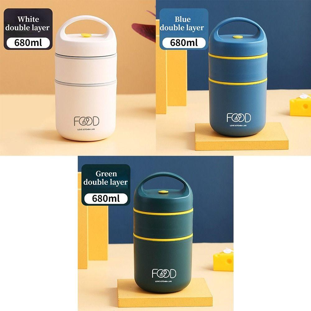 2-Tier Breakfast Warmer Soup Cup Insulated Lunch Bag Vacuum Thermal Lunch Box 304 Stainless Steel