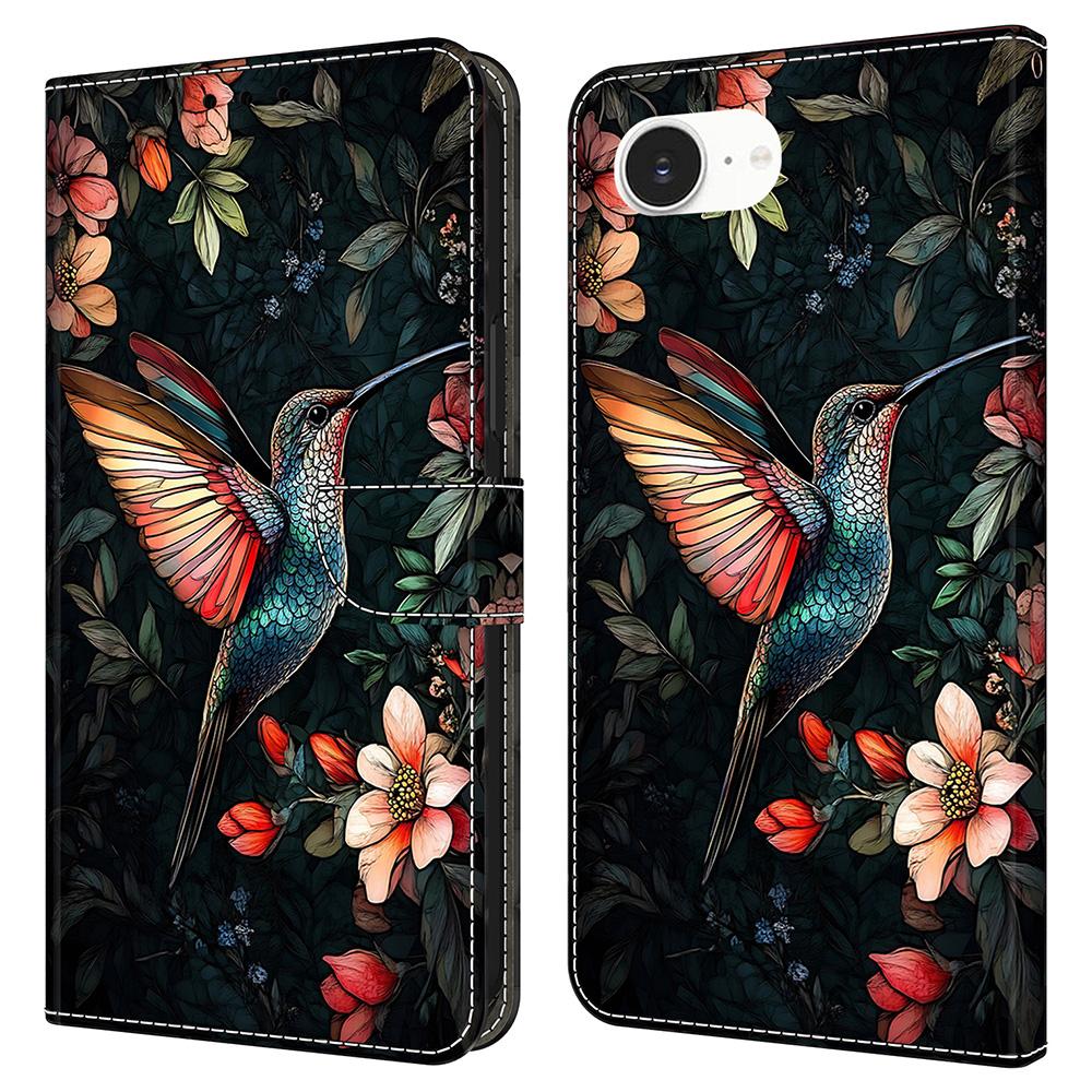 For iPhone 16e Leather Case Pattern Printing Wallet Stand Flip Phone Cover