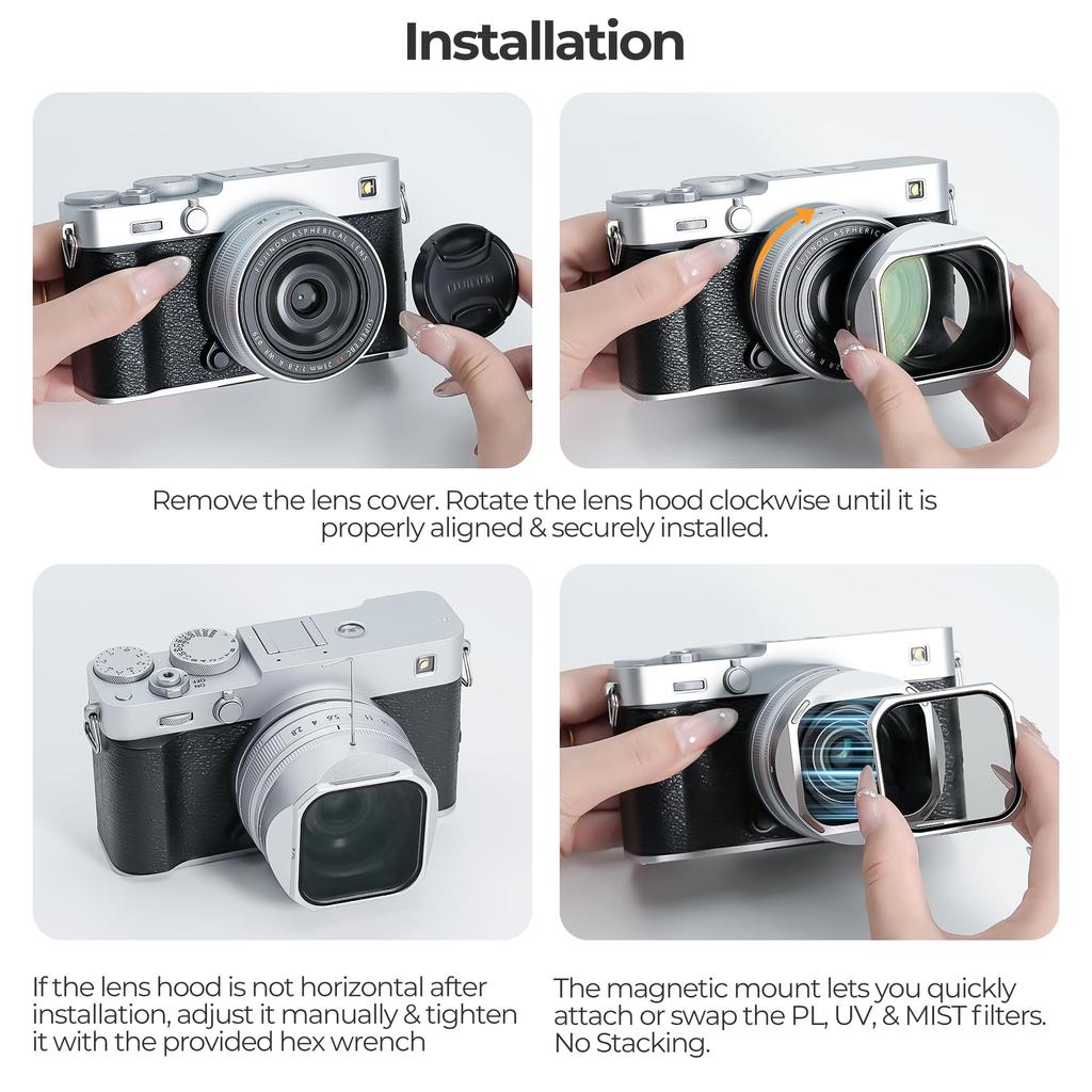 Freewell Lens Hood for Fujifilm Magnetic Stackable and Mist Filters with Tempered Glass Protection X-E5 – & CPL, UV, (Silver)