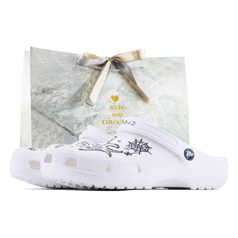 Crocs Классические клоги EVA Расписанные вручную Граффити Забавные Уличные Повседневные Домашние Модные Уличные Дырочные Туфли Унисекс Белые