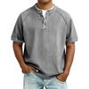 Men's Vintage Washed Henley T-Shirt Casual Solid Color Short Sleeve Tops Breathable Button Placket Tee for St… More