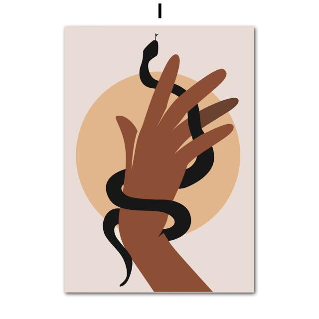 Скандинавская абстрактная мода, винтажный бохо, девушка, змея, настенная живопись, холст, живопись, постеры и принты, настенные панно для декора гостиной