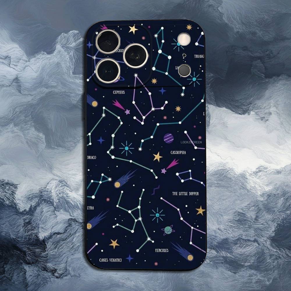 Чехол 'Звездная ночь' со созвездиями для iPhone 12,14,15,16,17,13,11,X,Mini,Plus,Pro Max,8,7,XR,SE,XS, Мягкий силикон, Черный