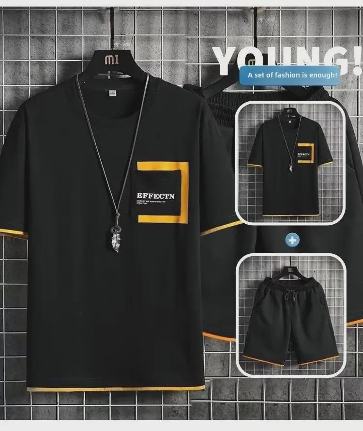 Мужской модный летний комплект из футболки с коротким рукавом и шорт