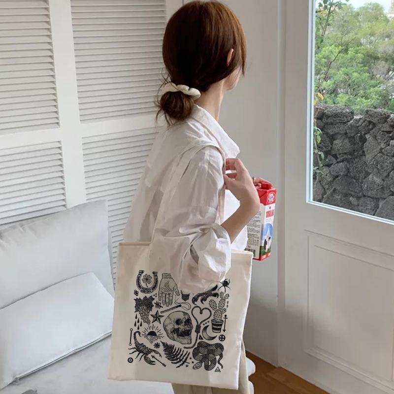 Harajuku винтажная холщовая сумка с забавным мультяшным аниме-принтом Ulzzang Shopper женская сумка на плечо Kawaii сумка большой вместимости Y2K Bag