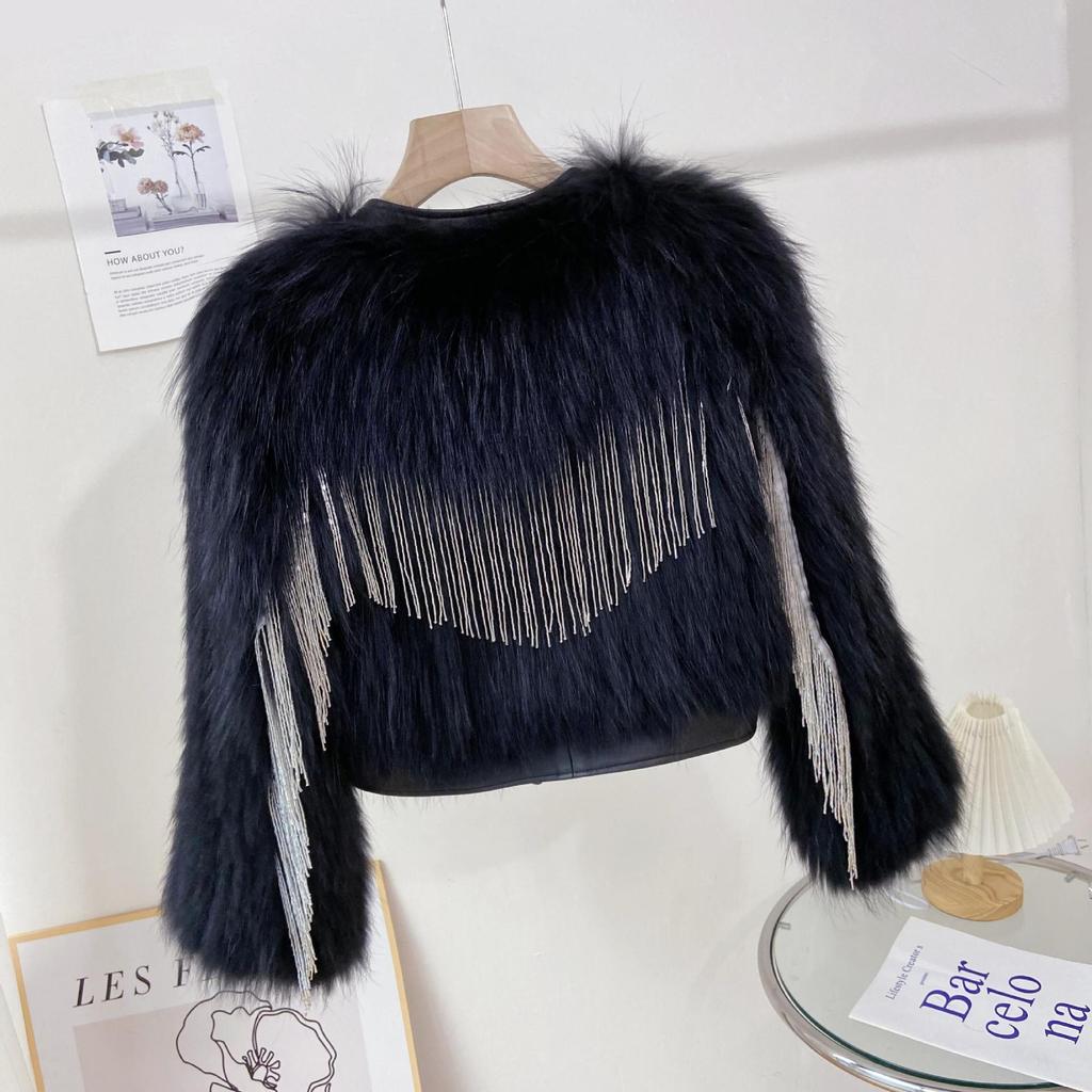 Beaded Tassel Imitation Fur Jacket Women's Short Winter New Imitation Fox Hair Light Imitation Raccoon Hair