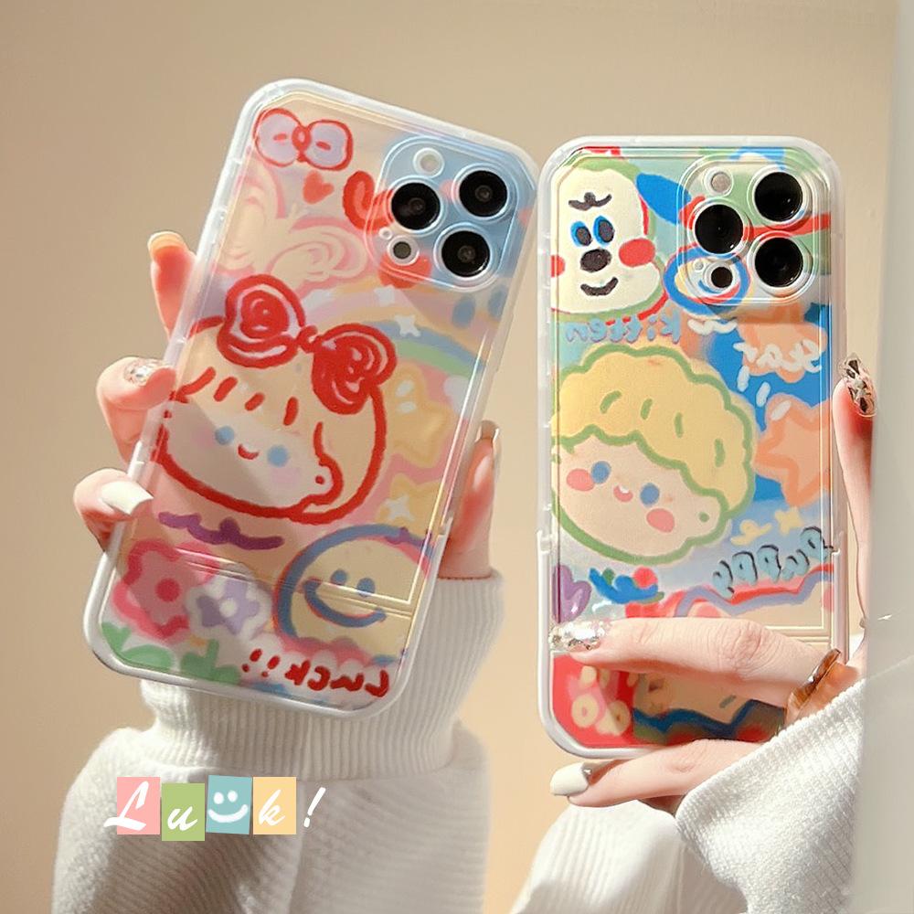 Cartoon Couple Doodle 15 Suitable for IPhone 13 Promax IPhone Case 14 Invisible Bracket 16 Soft Cover XR