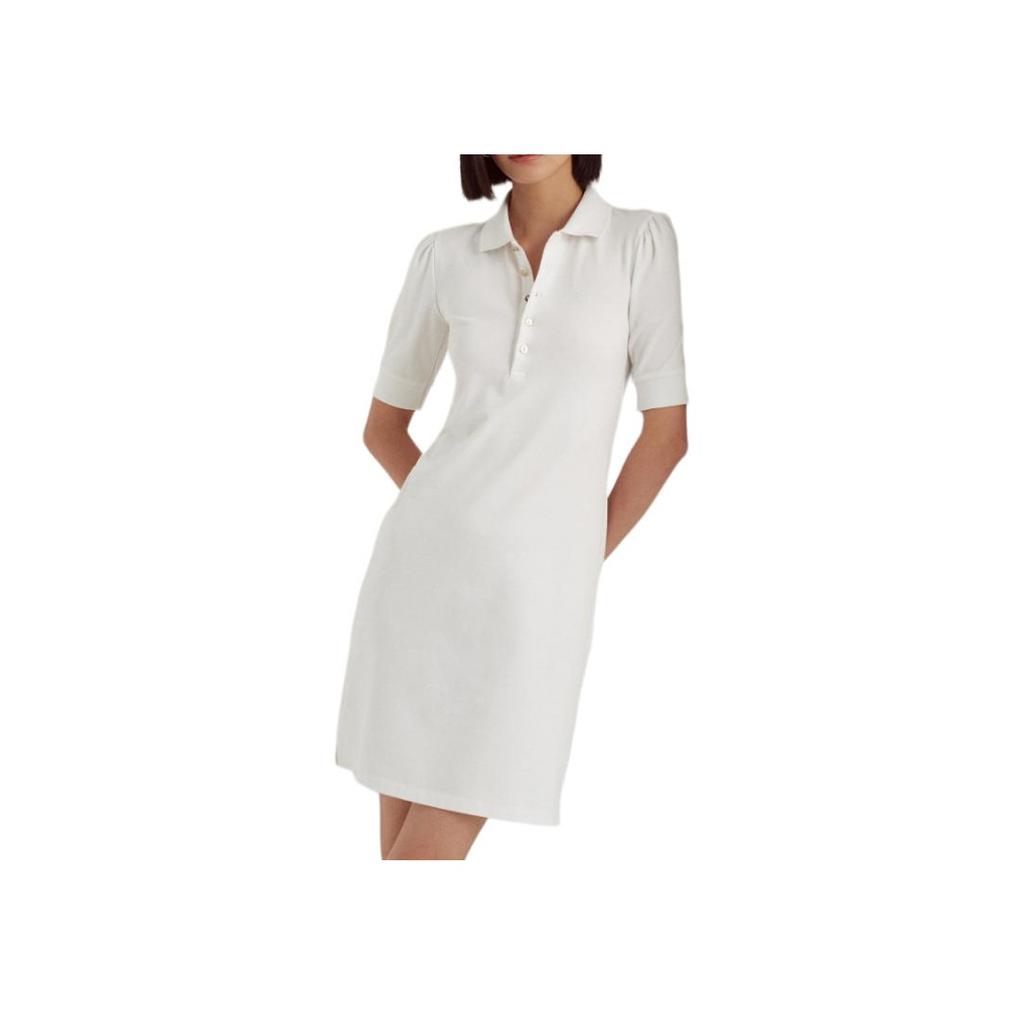 Polo Ralph Lauren Solid Color Polo Collar Slim Fit Midi Short Sleeve Dress Women Dresses White 200834569-002