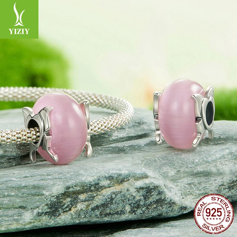 S925 Silver Spring Butterfly Glazed Beads Pink Wind Personalized Diy Bracelet Beaded Accessories