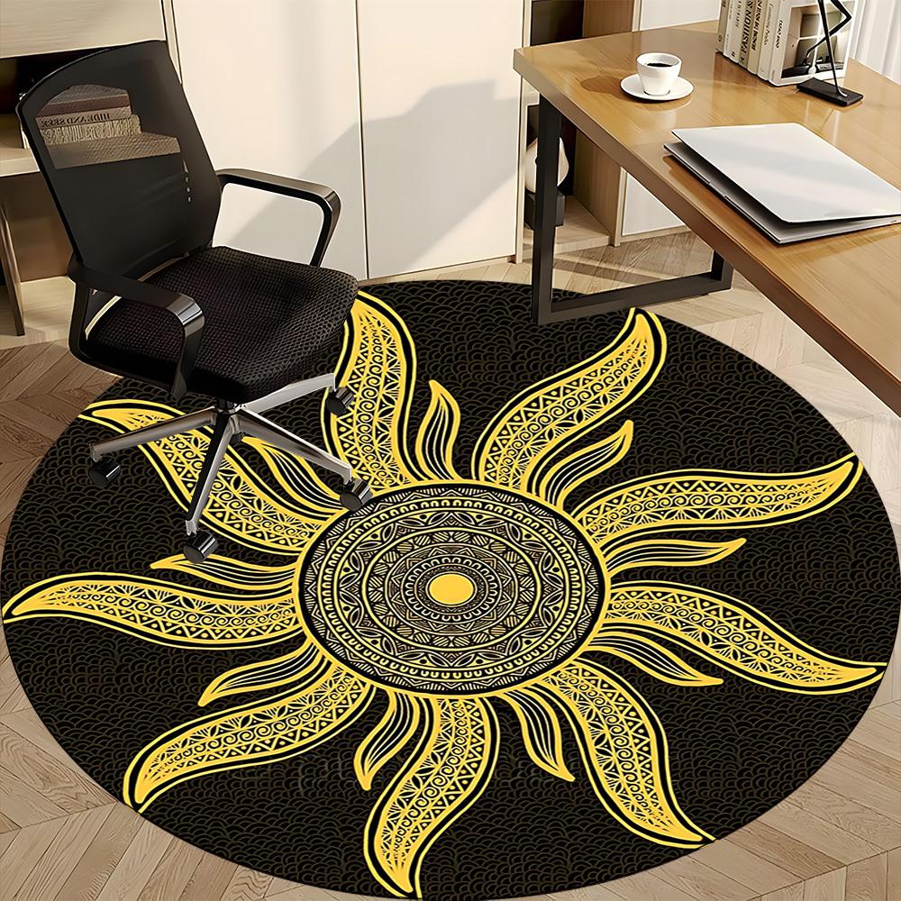 1pc Golden Sun Mandala Chair Carpet for Office, Soft Flannel Throw Mat, Perfect for Office,Holiday Party Decoration Choice yy251113059