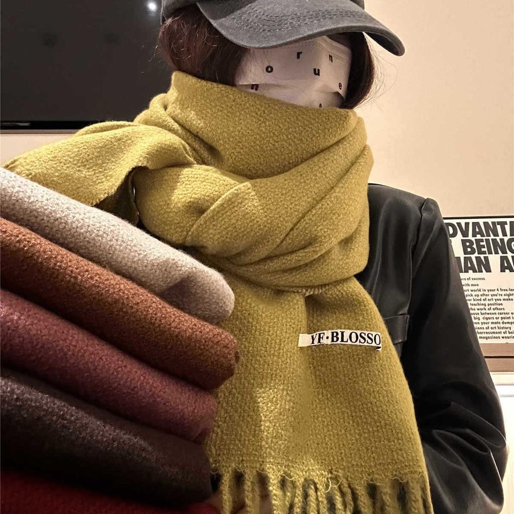 Double-Sided Scarf Female Warm And Cold Solid Color Knitted Couple Scarf Dual-Purpose Shawl