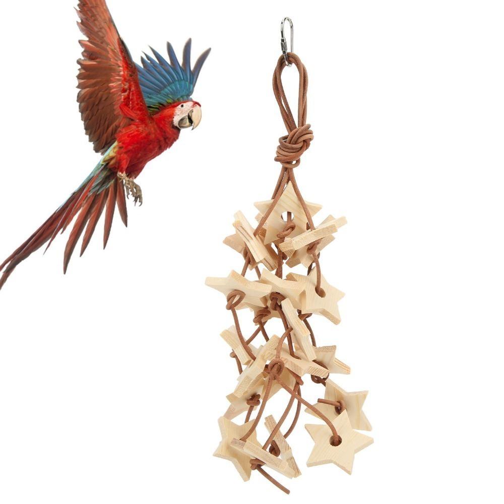 Bite Resistant Wood Star Chewing Toy Colorful Design Parrot Wood Toy For Small Parrots