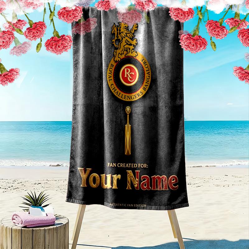 Name Custom RCB logo Print Beach Towel, Large Soft Quick Dry Towel for Beach Camping Swimming