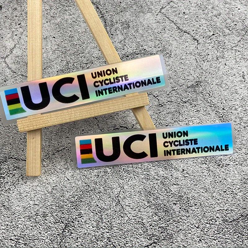 2 шт. Сертифицированная UCI Лазерная Вырезка Наклейка на Подседельный Штырь Велосипеда, УФ Градиент Радужный Водонепроницаемая Устойчивая к Царапинам Виниловая Наклейка