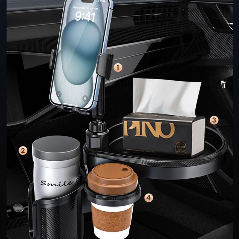 Автомобильный держатель для напитков, держатель для телефона, автомобильный подстаканник, держатель для телефона с подносом для еды, многофункциональные автомобильные аксессуары, черный органайзер для стакана