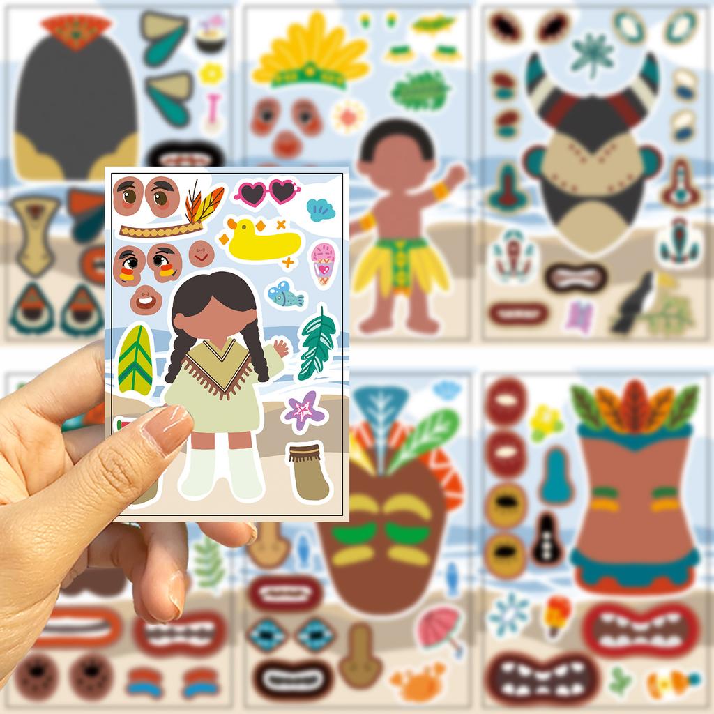 8 African Style Series Face Swap Stickers Make A Face Waterproof Hand Stickers DIY Decorative Stickers