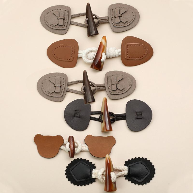 PU Leather Resin Horn Buttons Toggle Clasps Button For Coat Jacket Cardigan Decorative Buckles Fastener DIY Clothing Accessories