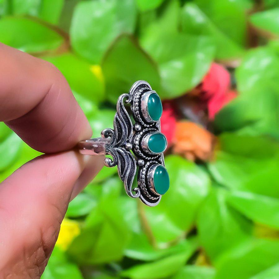 Кольцо из серебра 925 пробы с натуральным зеленым ониксом, размер 8, g0F26