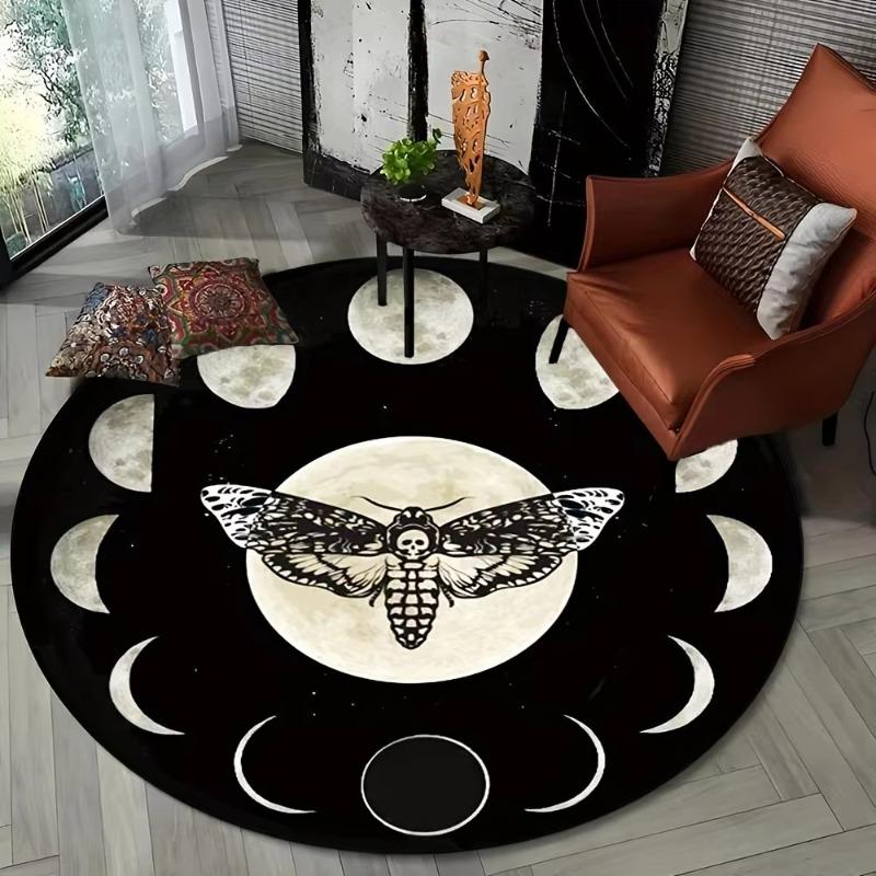 Death Moth Round Carpet Gothic Skull Round Floor Mat Butterfly Moon Living Room Carpets Bathroom Kitchen Area Rug Doormat Decor