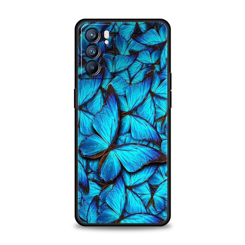 Butterfly Phone Case For Oppo Find X5 A54 A53 A52 A9 2020 A15 A95 A16 A76 A74 A12 Reno7 SE Reno6 Pro Plus 5G Soft Black Cover