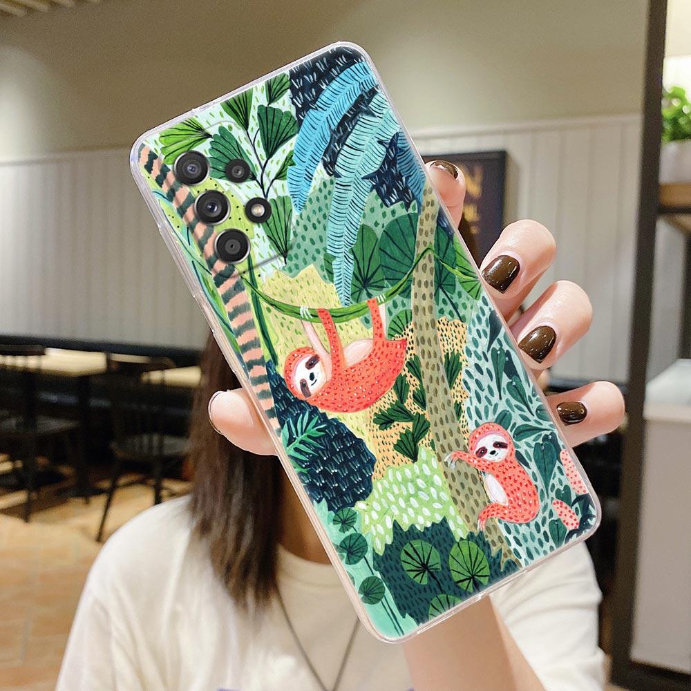 Оригинальный прозрачный чехол с принтом животных джунглей для Samsung Galaxy A54 A55 A53 5G Чехлы A52 A23 A13 A32 A33 A73 Мягкая крышка Ленивец Леопард